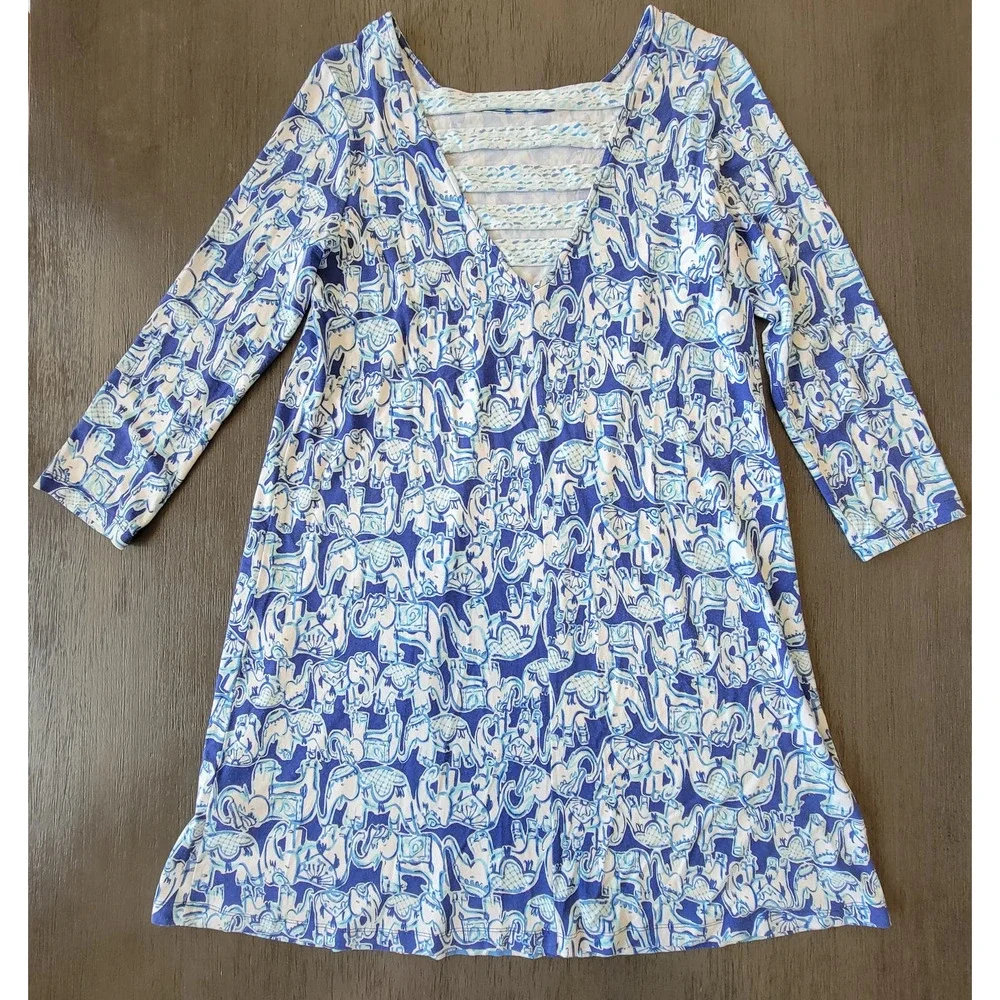 Lilly Pulitzer Ophelia Dress Bomber Blue Get Trunky Engeneered Print Size Medium